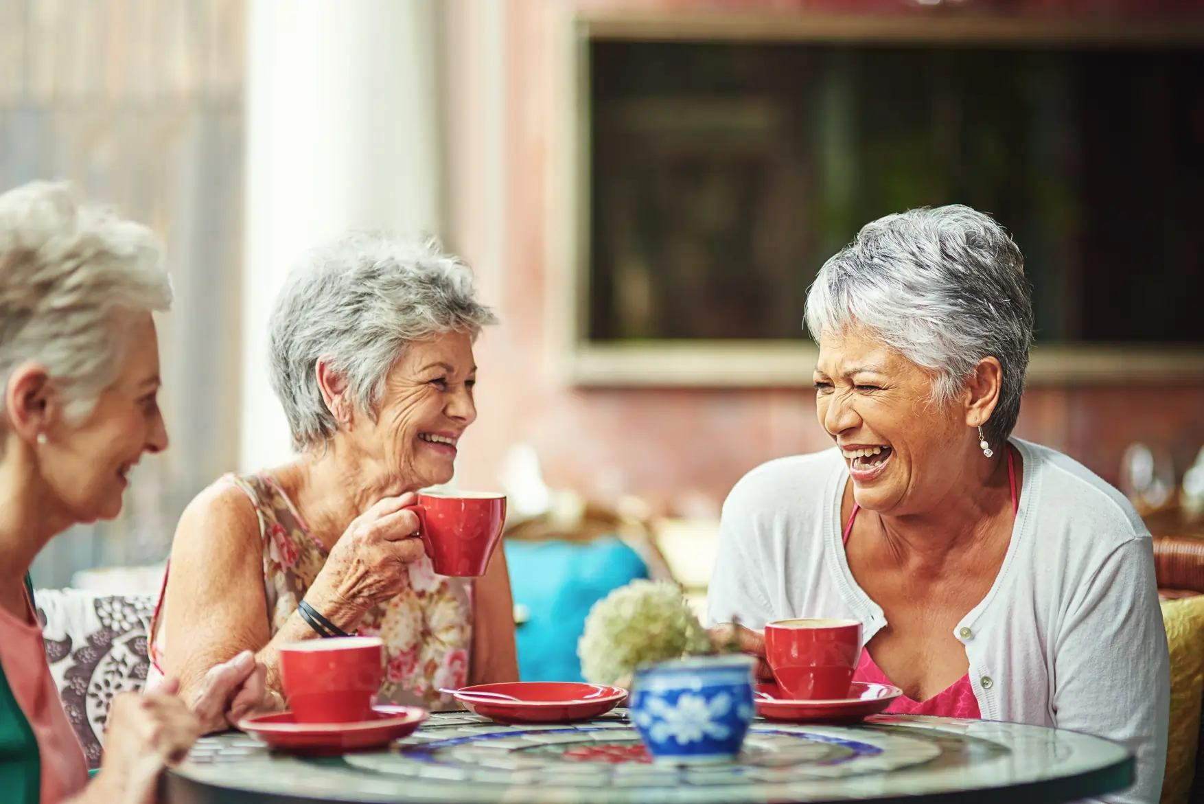 Elderly women enjoying lunch together.